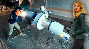 The crew gets to work on some big preseason projects. First up we're putting on bigger outboards, welding on the new jetting system, and doing surgery on the nozzle. Welder Ross has a lot on his plate and little time to do it. | Bering Sea Gold Emily Riedel