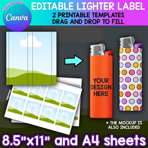 Lighter Label Editable Canva Template, Custom Lighter Wrapper Canva Frame, 8.5"x11" and A4 Printable, Sublimation Templates, Lighter Mockup - Etsy