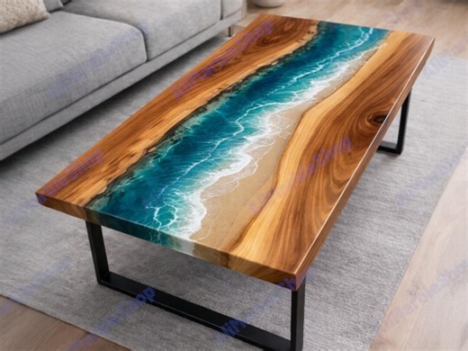 Blue Ocean Resin River Table, Live Edge Wood Coffee Table, Unique Beach Themed Furniture - Etsy