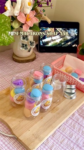 Body scrubs, Soap Bars, Bath salts, Bath Bombs, Body Butter on Instagram: "Add the cutest pop of colour to your bathroom! Our Mini Macaron Soap Jar is handmade, richly scented, and absolutely irresistible. Perfect for gifting, hampers, and self-care lovers. 💗✨ Limited stock — order now! . #macaronlover #macaronsoaps #handmadesoaps"