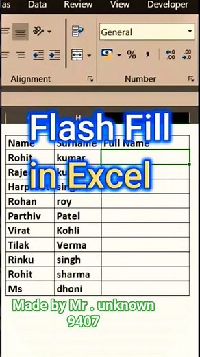 Flash fill in excel basic, #shorts #short #shortvideo#excel#youyubeshort