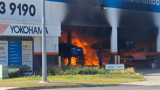 Man fighting for life after fire breaks out at Queensland tyre shop