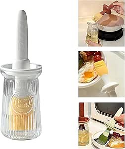 Oil Dispenser with Brush - Glass Olive Oil Dispenser for Kitchen, 3 IN 1 Oil Dispenser Bottle with Silicone Basting Brush for Cooking Vinegar Sauce BBQ Grill Frying (White)