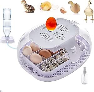 16 Eggs Incubator for Hatching Egg with Automatic Turner, Poultry Incubators for Chickens Ducks Gooses Quails Egg Incubator with Temperature Control, Egg Candler, Adjustable Tray