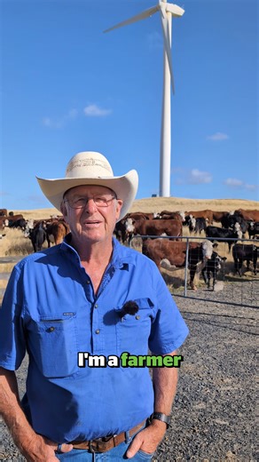 A match made in heaven - when the farm runs dry, Lindsay and his family get income from wind turbines. The cattle look happy about it too! | Australian Conservation Foundation