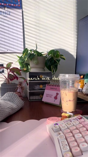 longer days, a little more sunshine, and new plants on my desk 🪴 spring is slowly finding its way in 🌱✨ #deskdecor #cozydesksetup #desksetupaesthetic #workvlog #desktour