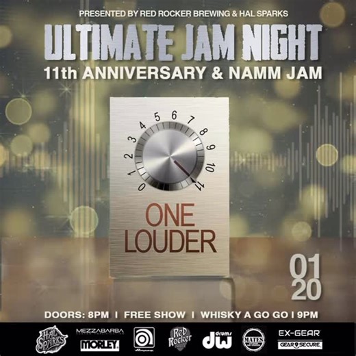 Ultimate Jam Night on Instagram: "SAVE THE DATE!! TUESDAY 1.20.26!! Ultimate Jam Night returns for our 11th Anniversary AND our NAMM kickoff jam! 🔥 Tuesday, January 20th 🔥 Whisky A Go Go – West Hollywood 🔥 Doors at 8pm 🔥 FREE 🔥 Presented by Red Rocker Lager and Hal Sparks As musicians, artists, and industry pros fly in from all over the world for NAMM in Anaheim, we’re throwing the first big party of the week. Expect an insane lineup, surprise guests, and the kind of music magic that only h