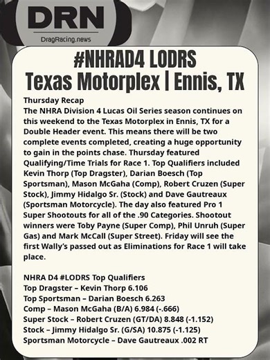#NHRAD4 #TexasMotorplex Thursday Update