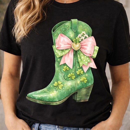 St. Patrick's Day Cowboy Boot PNG – Shamrock Green, Pink Bow Clipart (digital Download) - Etsy