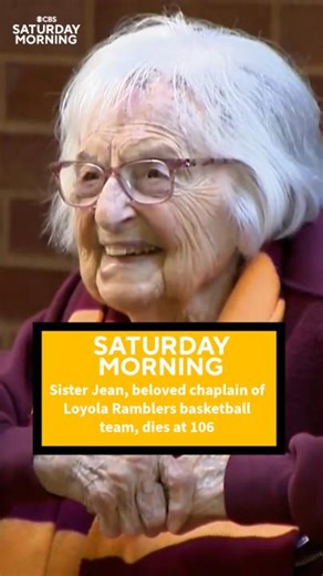 Sister Jean Dolores Schmidt, BVM — who became world-famous as the chaplain and biggest fan of the Loyola University Ramblers men's basketball team — has died at 106. https://cbsn.ws/4qb51WU | CBS Mornings