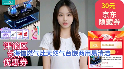 [90天新低]海信（Hisense）燃气灶天然气台嵌两用易清洁70%热效率双灶5.2kW铜火盖智能定时JZT-DB33智享【以旧换新】