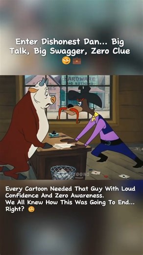 OG Cartoons on Instagram: "Big swagger, loud confidence, and absolutely no idea who he’s dealing with 😏💼 Dishonest Dan walks in like a legend — and old-school cartoons instantly mark him for disaster. You saw the downfall coming too, right? 👀 #dishonestdan #classiccartoonvillain #texaveryhumor #retroanimation #vintagecartoons [ "Homesteader Droopy" (1954), Droopy cartoon directed by Tex Avery. ] . . . . . [ homesteader droopy, droopy homesteader cartoon, tex avery homesteader droopy, droopy c