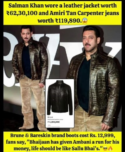 Salman Khan wore a leather jacket worth62,30,100 and Amiri Tan Carpenter jeans worth119,890#news .