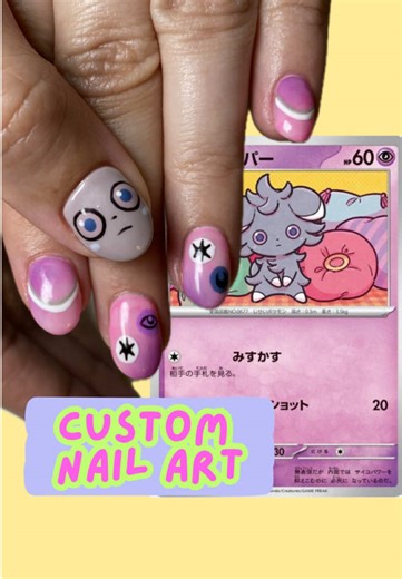 Custom Pokémon Nails! My latest custom design request was inspired by my clients favourite Pokémon card. I had 2 completly different concepts in mind and ended up going with this one - but I think we’re going to do the other concept at their next nail appt! Follow me to see what the other version in my mind looks like 💖 . INSPO: @Pokémon/ポケモン【公式】 @Pokémon Company Int’l SERVICE: Overlay refill on short nails ART CATEGORY: Custom Art HOW TO BOOK: For pricing, policies and to book head to @tipsand