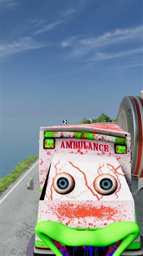 Cartoon Cars & Ambulance Van vs Giant Pit Bollards BeamNG.drive