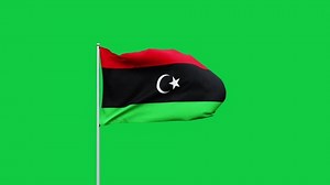 Libya flag waving on green screen background. 3D Rendering animation video footage. High quality 4K resolution