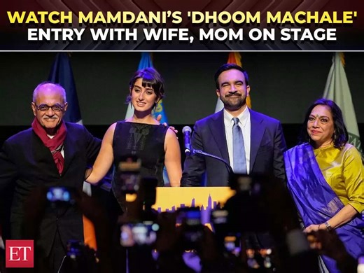 Zohran Mamdani’s blockbuster ‘Dhoom Machale’ entry with Syrian Wife and Indian parents on stage