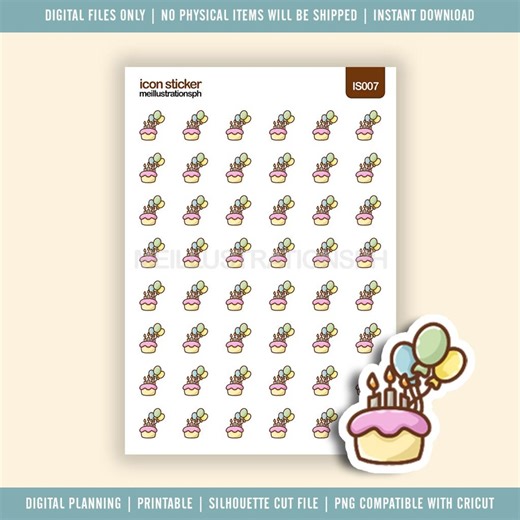 Birthday Icon Stickers, Birthday Cake Printable Planner Stickers, Functional Stickers, Celebrate Digital Planner Stickers - Etsy