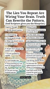 Your brain is always changing and so are your thoughts. 🧠 Neuroscience calls it neuroplasticity. God calls it renewing your mind. The thoughts you repeat are wiring your brain for truth or for lies. But here’s the good news: God’s Word has the power to rewire patterns of fear, shame, and self-doubt with peace, identity, and purpose. These 10 truths are backed by both Scripture and brain science to help you replace negative thoughts and renew your mind. 👉 Save this post so you can come back whe