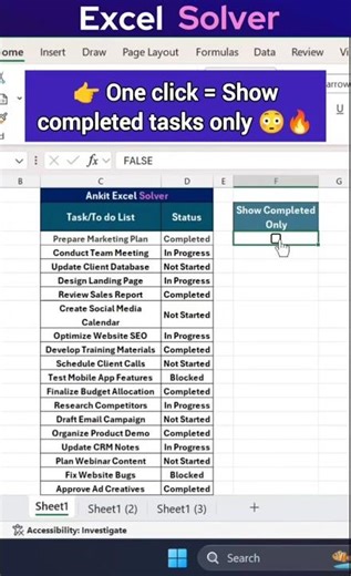 Turn Checkbox into Smart Filter in Excel 🤯🔥#youtubeshorts