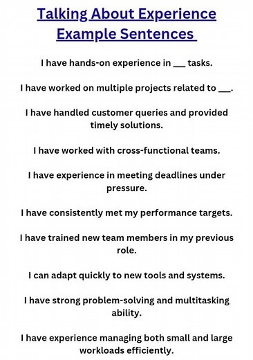 Job Interview Question | Talking About Experience Example Sentences #interview #job #jobs #shorts