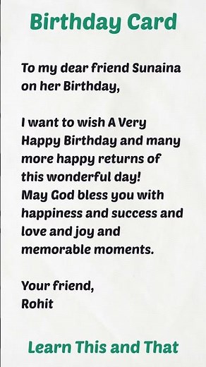 birthday card writing in English| Happy Birthday's wishes| Birthday Letter