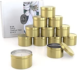 Candle Tins with Lids - 12 PCS 8oz Gold Seamless Candle Containers for Making Candles - Elegant Metal Candle Jars in Bulk for Candle Making - Candle Supplies for DIY Candle Making