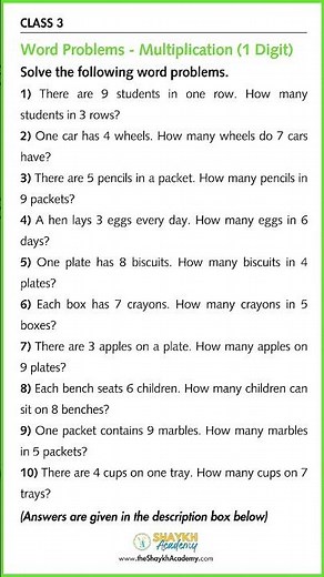 📋 Word Problems - Multiplication (1 Digit) | Maths Worksheet with Answers 🧑🏻‍🏫 | Class 3 #shorts