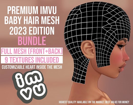2023 IMVU Baby Hair Bundle (full Mesh)   9 FREE Opacity Maps | Sleek Baby Hair | .xmf Format | Highest Quality Available | Heart Inside Mesh - Etsy
