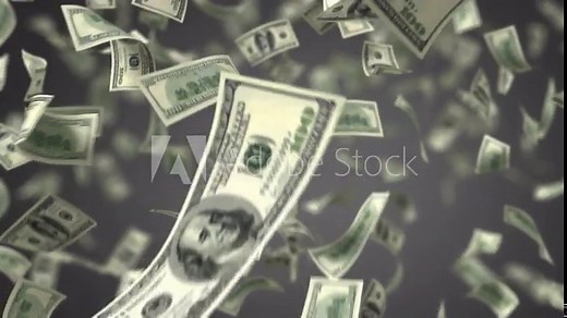 Money Rain, Close-Up Falling 100 Dollar Bills on a Gray Background. Beautiful Seamless looping 3d Animation with a Depth of Field. Ultra HD 4K 3840x2160