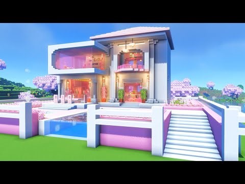 Minecraft How to Build a Cherry Blossom ULTIMATE Modern House Tutorial #