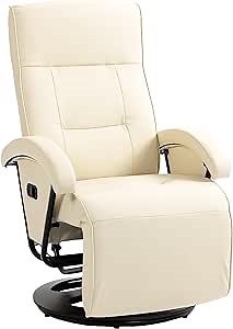 Amazon.com: HOMCOM Swivel Recliner with Footrest, PU Leather Reclining Chair with 135° Adjustable Backrest and Wood Base - Beige : Everything Else