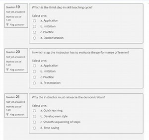 Question 19: Which is the third step in skill teaching cycle?... | Filo
