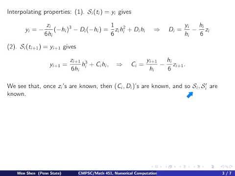 ch3 5: Natural Cubic Splines; Derivation of Algorithm. Wen Shen