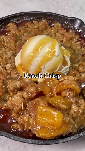 Peach Crisp Full Recipe - Ingredients & Instructions are below, on my blog www.royaleeats.com, and in my Ebook Royale’s Good Eats Vol.3 (Avaiable on my blog’s shop) Ingredients: •3 Pounds Yellow Peaches, ripe •⅓ Cup Light Brown Sugar, can add more to taste if desired, see notes •⅓ Cup White Sugar, can add more to taste if desired, see notes •1 ½ Teaspoons Cinnamon •½ Teaspoon Nutmeg •1 Teaspoon Vanilla Extract •¼ Cup of Unsalted Butter (½ Stick) •Cornstarch Slurry: 4 Teaspoons Cornstarch 4 Teasp