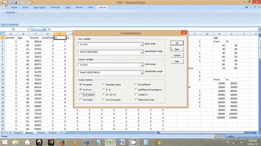 Megastat in Excel (Part-7: Cross-tabulation and Chi square test )