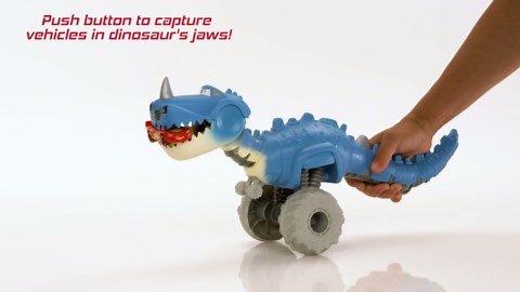 Mattel Disney and Pixar Cars On the Road Dinosaur Toy Vehicle that Eats Cars, Roll-and-Chomp with Tail Steering, 17-inch