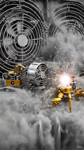 dumb tiny robots cleaning dirty filters #robots #veo3 #ai