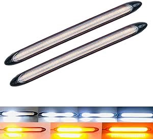 2Pcs Led Car Scan DRL Daytime Running Lights Strip Waterproof 12V Auto Headlight Sequential Turn Signal Yellow Flow Day Light Universal (34.5cm)