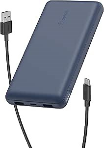 Belkin Portable Charger, USB C Power Bank 20000 mAh w/ 2 USB-A Ports, 15W w/ Type-A to Type-C Cable - iPhone 17, Air, Pro, Pro Max, AirPods, Samsung Galaxy S25, S24, Google Pixel 10, iPad, etc. - Blue