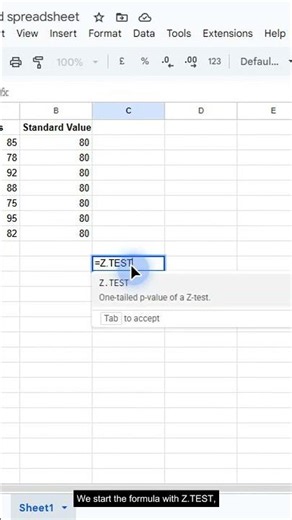 Z.TEST Function in Google Sheets — Formula #409 of 500 #Shorts