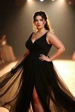 elegant plus size model turkish woman posing gracefully in black v neck