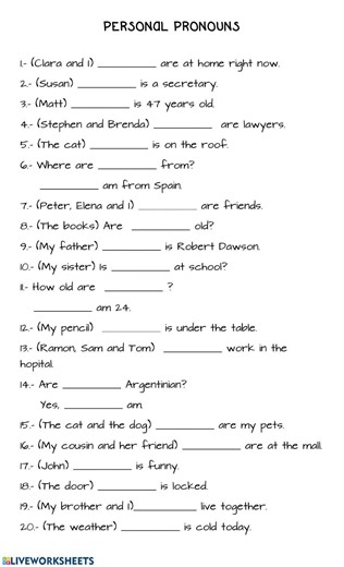 Personal Pronouns online pdf activity for Beginner