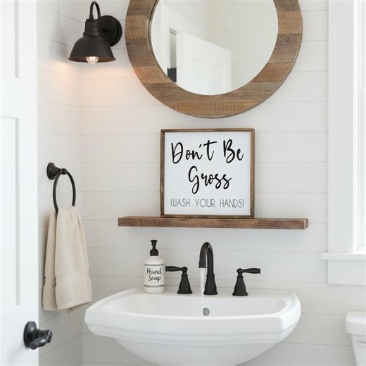 Funny Bathroom Sign, Don't Be Gross Wash Your Hands, Farmhouse Bathroom Decor, Wood Framed Sign, Kids Bathroom Wall Art, Restroom Humor - Etsy