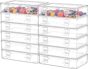 Weysat 12 Pack Clear Plastic Storage Containers with Lids 7.3 x 4.9 x 1.65 Inches Rectangular Empty Hinged Boxes Small Stackable Organizer Boxes for Home Office Beads Craft Supplies
