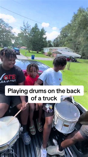 Playing drums with your family on the back of a truck in the country. This happened in Nicholls, Ga . The owner of Atlanta Drum Academy, this is his hometown. #countrydrummers #drumline #atldrumacademy