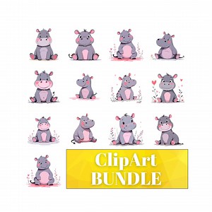 12 Hippo Clipart PNG, Safari Animal Illustrations - Etsy