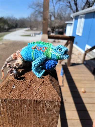 Crocheted Blue Crested Lizard- Blue, Green and Brown Variegated, Stuffed, Soft, Plush, Homemade Realistic - Etsy