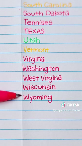 All 50 states have their own colors☺☺#songlyrics #lyric #spotifylyrics #foryoupage #fyp #handwriting #handwritten #singalong #humanxtypewriter #handwritingchallenge #50states #50statessong #states #50niftyunitedstates #springtok #tiktokshop #fourcandies #tiktokshopspringglowup