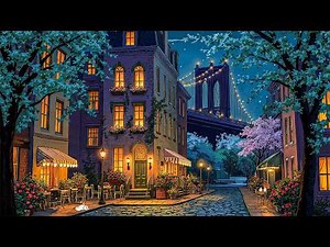 a peaceful new york night with 1950s oldies jazz playing in another room